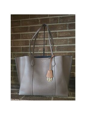 Tory Burch Taupe Leather Tote with Tan Charm